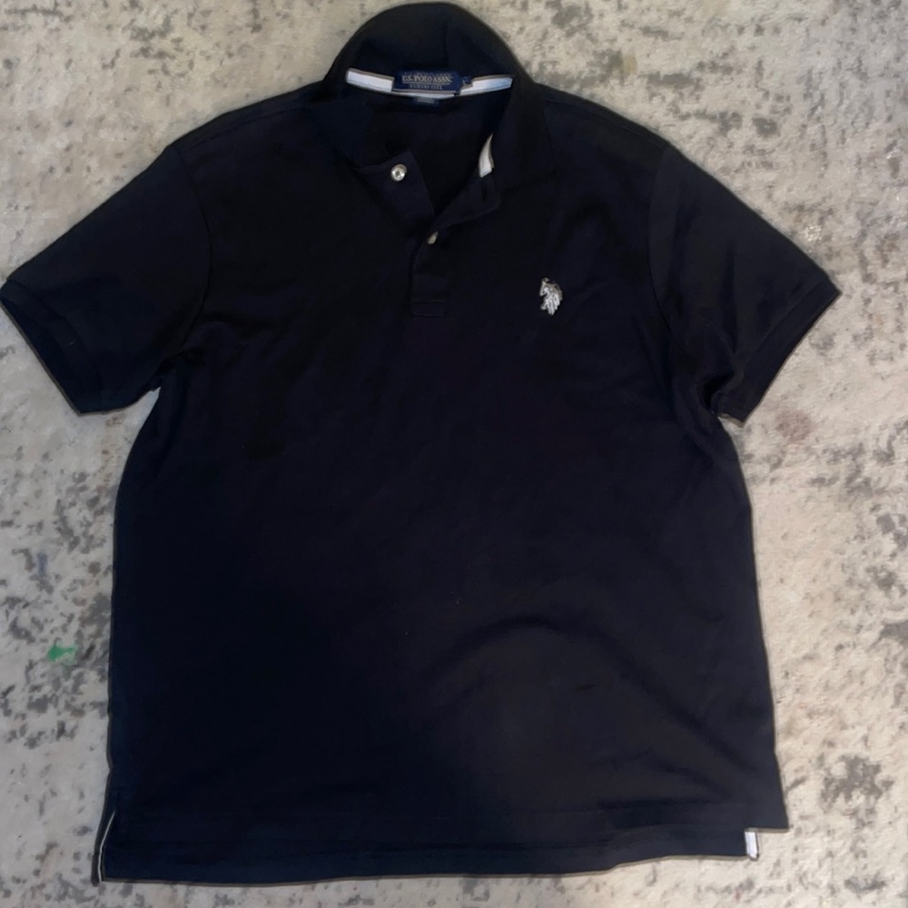 US Polo Assn Mens Colloared Shirt Short Sleeve Black large Casual Luxury Feel